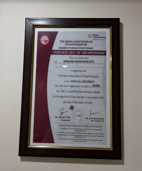 Indian Association of Physiotherapists membership certificate